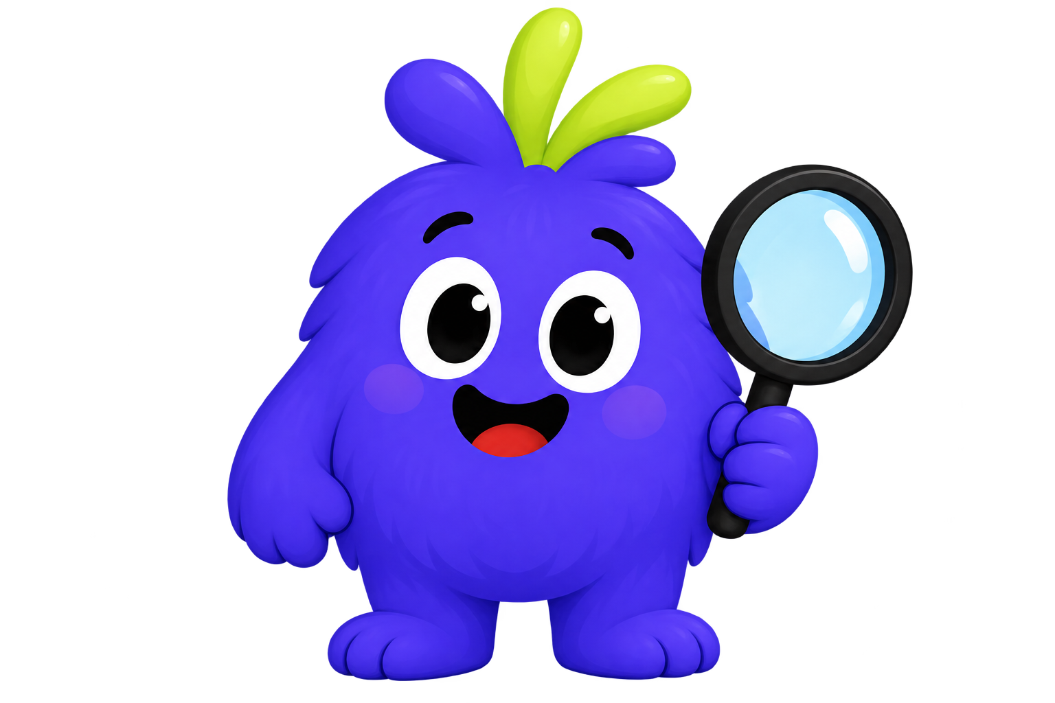 Boomoodle mascot holding a magnifying glass